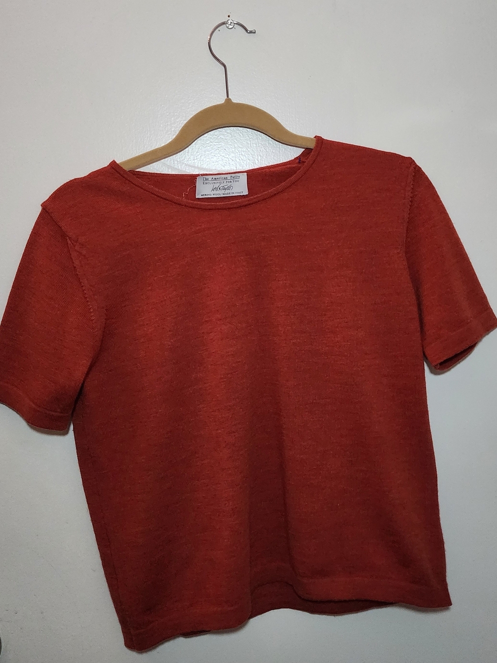 Lord & Taylor Brick Orange Short-Sleeve Merino Wool Knit Tee